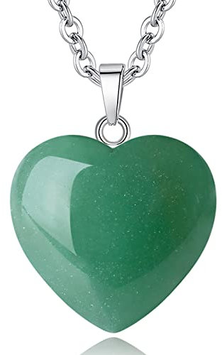 XIANNVXI Kristalle Grün Aventurin Kette Liebe Herz Aventurin Steine Anhänger Halskette Damen Silber Heilung Kristall Heilstein Edelsteine Reiki Schmuck Valentinstag Geschenke