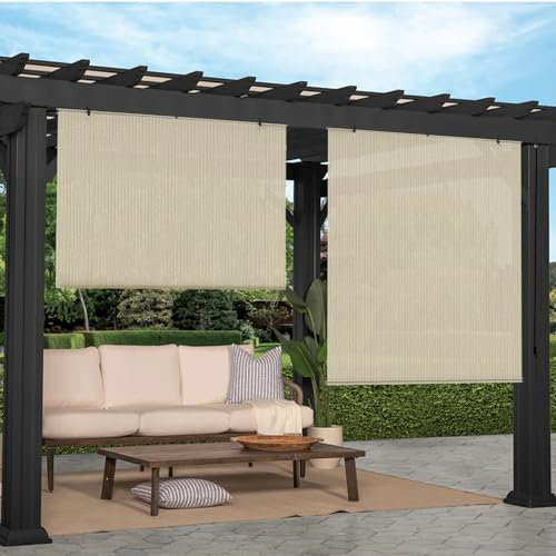Goleray Store à rouleau extérieur 1,5 x 1,8 m (l x H) – Stores de patio d'extérieur enroulables – Pare-soleil à rouleau pour terrasse, pergola, balcon, beige