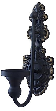 TentHome Iron Wall Candle Sconce Holder French Court Taper Wall Mounted Rustic Candle Holder Shabby Chic Wall Decoration for Living Room Dining Room Antique White (Black A)