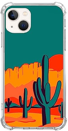 Vintage Wild West Cactus Phone Case for iPhone 15 Plus, Orange Red Desert Plant Montain Sunset Cover for Women Men Girls Boys, Trendy Design TPU Bumper Case for iPhone 15 Plus