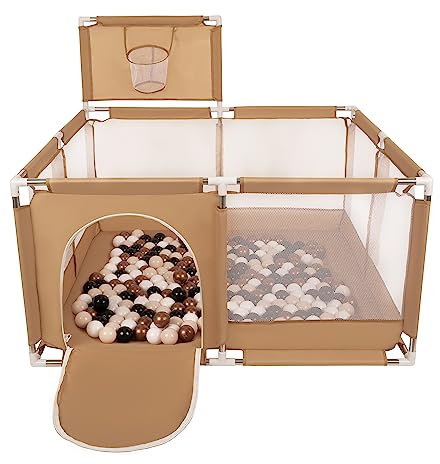 Selonis Parc Bébé Avec 100 Balles Plastiques Aire De Jeu Pliable Basket, Beige : Beige Pastel/Cuivre/Blanc/Noir