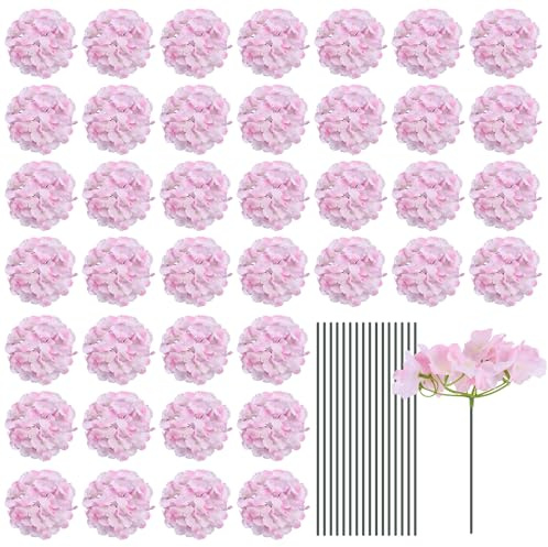 sourcing map Silk Artificial Hydrangea Flowers, Light Pink Artificial Flowers Heads with Stems, Full Hydrangea Flowers for Wedding Centerpieces, Party Decoration 64 Set