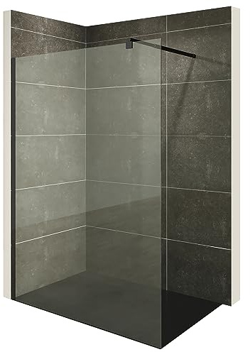 i-flair Duschabtrennung Walk In FIONA 80x200 cm Duschwand Dusche 10mm STARK aus DURCHSICHTIGEM NANO ESG Sicherheitsglas mit schwarzem Wandprofil W740 Black Klarglas
