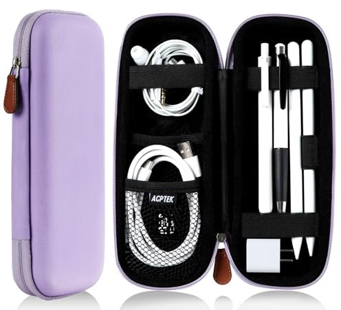 AGPTEK Pencil Case Holder Compatible with Apple Pencil, Stylus iPad Pro Pen, Pencil, Samsung, Huawei, Apple Pen Accessories, USB Cable, Earphone, Fountain Pen, Purple
