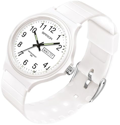 Damen Uhren Wasserdicht Minimalistisch Weiß Armbanduhr Unisex Sportuhren für Uhr Frauen Mädchen Studenten Einfache Stil Analoge Quarzuhr Leicht Ablesbares Zifferblatt