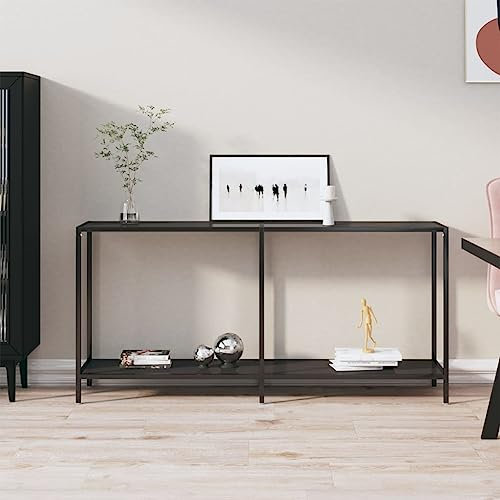 Coavain Table Console Noir 160x35x75,5cm Verre Trempé Salle a Manger Complete Gueridon Haut étagère Arrière Canapé Bureau Coiffeuse euble Entree Couloir Buffet Cannage