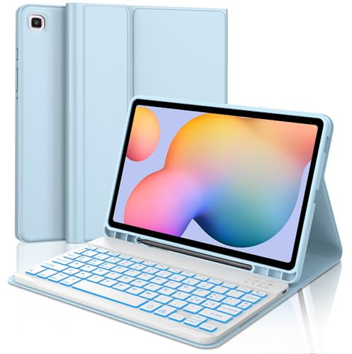 Clavier pour Samsung Galaxy Tab S6 Lite 2022/2020 10.4 '', étui avec clavier italien rétroéclairage Bluetooth magnétique amovible pour sumsung S6 Lite (SM-P610/P615/P613/P619), bleu clair