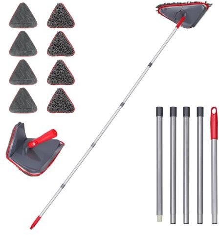 Masthome Vadrouille de Nettoyage Rotative à 360°, Balai Serpillere Triangulaire avec 203CM Longue Poignée, 8 Tampons en Microfibre Réutilisables, Balai Microfibre pour Nettoyage Plafond, Fenêtre,Mural