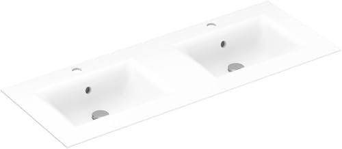 Saqu Fluente Waschtisch 2 Becken 2 Hahnlöcher 121x46x1 cm Matt Weiß
