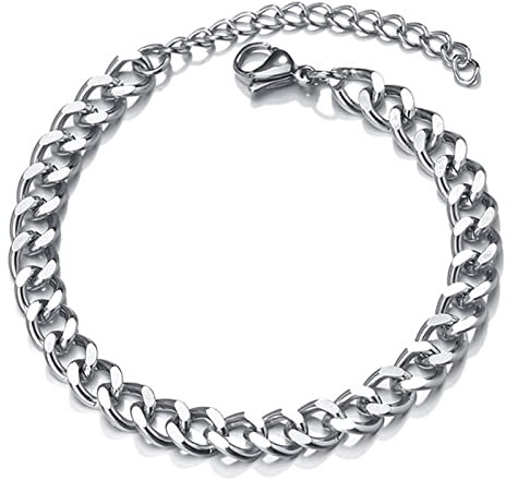 LOCCY Edelstahl Kandare Armband 3/5/7MM, Herren Armband Edelstahl Kandare, Kubanische Kette Armbänder Unisex für HipHop Rapper, 18+5CM Länge (3mm, silber)