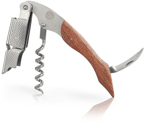 Eckert Kellnermesser – Sommeliermesser, Korkenzieher und Flaschenöffner aus Edelstahl mit Holzgriff – Weinöffner und Folienschneider für Gastronomie und Zuhause