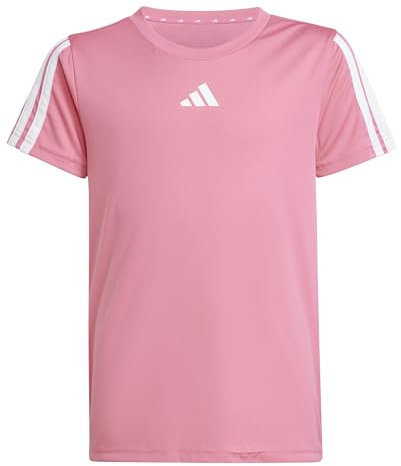 adidas Girl's Train Essentials 3-Stripes T-Shirt, Pink Fusion/White, 14-15 Years