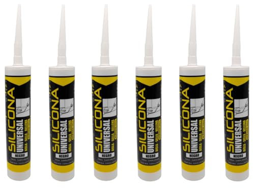 Tradineur - Pack de 6 botes de silicona universal en cartucho, sellador de juntas con cánula, rellenador, alicatados, cocina, baño, ventanas, bricolaje, fabricado en España (Negro, 280 ml)