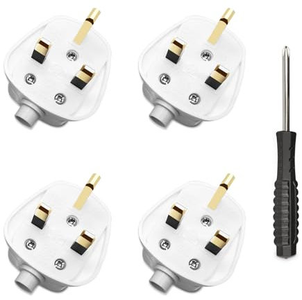 4 Pack 13amp Plug UK, UK Plug 13A Fused Mains, 3 pin Plug UK 250V, with Cord Grip Rewireable Socket, White