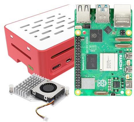 iRasptek Raspberry Pi 5 8GB RAM con Caja Rojo y Blanco y drefrigerador Activo
