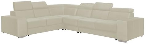 FORNIRO 24 Alma Ecksofa mit Schlaffunktion - Sofa mit 6 Sizten Überzug - Große Schlafcouch L-Form Universal - Modern Couch aus Holz - Schlafsofa bewegliche Kopfstützen - 330x265x85 cm - Écru