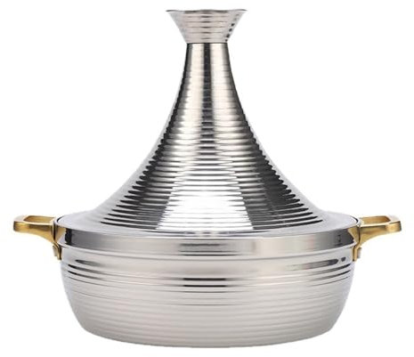 LVYUDS Tagine Pot Moroccan for Cooking Three Layers of Steel with Tapered Lid Suitable for Hotel, Restaurant and Home Use Compatible with Induction Cooktops(Color:Silver,Size:26cm)