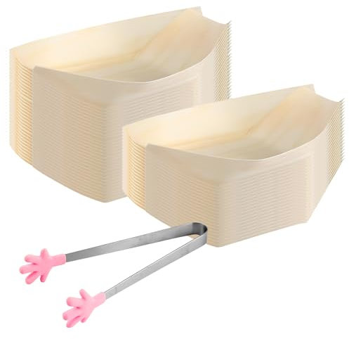 50 Barquillas de Madera Desechables Cuencos Catering Aperitivos Desechable Cuenco Madera Cocktail Barquillas Madera 19 x 10 cm PRÁCTICO Y APILABLE