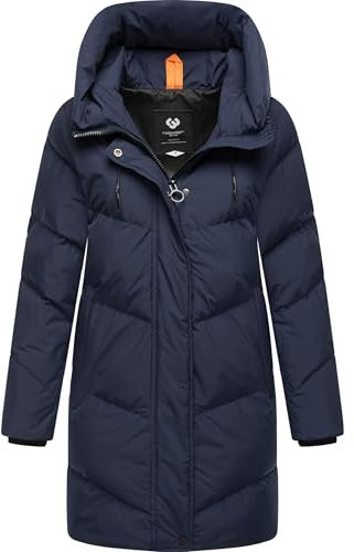 Ragwear Damen Mantel Lange warme wasserdichte Winterjacke mit hohem Kragen und Kapuze Avelin YOUMODO Navy Gr. XS