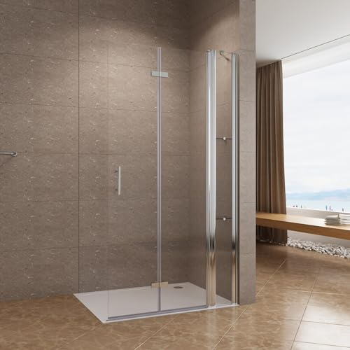 AQUABATOS® Falttür Duschtür mit Festteil 100 x 195 cm Duschwand Glas Faltbar Duschabtrennung Walk in Dusche 6 mm Echtglas mit Lotus Effekt Easy Clean Nanobeschichtung Drehfalttür fester Nebenteil