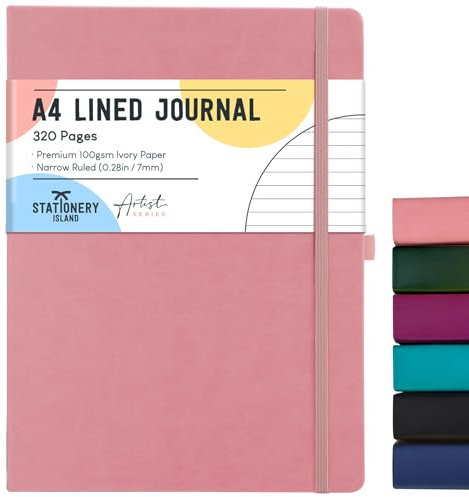 STATIONERY ISLAND A4 liniertes Notizbuch, 320 Seiten dickes liniertes Tagebuch, Hardcover mit 100 g/m² zum Schreiben, Arbeiten, Lernen, Tagebuch, Blüte