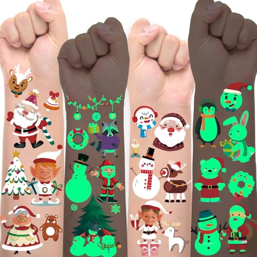 20 Blätter Weihnachtstattoo Kinder, Adventskalender Füllung Kleinigkeiten, Nikolaus Geschenke Kinder, Glitzer Tattoo Weihnachtsaufkleber