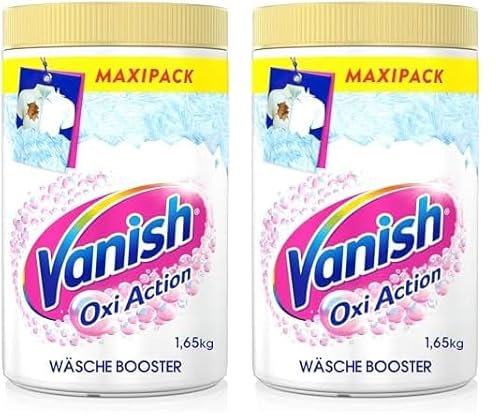 Vanish Oxi Action Powerweiss Pulver – 1 x 1,65 kg – Fleckenentferner und Wäsche-Booster Pulver ohne Chlor – Für weiße Wäsche (Packung mit 2)