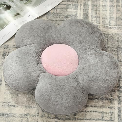 Chickwin Süße Blumenkissen, Blumenboden Kissen Blumenförmiges Plüsch Weiches Blumen Kissen Aesthetic Kawaii Blumenform Kissen für Zimmer Hause Sofa Dekoration (50 * 50,Grau)