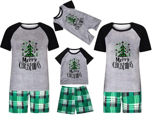 Matching Christmas Pyjamas-Family Christmas Pyjamas Set,Christmas Pyjamas Pjs for Family with Christmas Tree,Plaid Xmas Pyjama,Christmas Pajamas Couples Adults Kids Baby H2 Green 8Years