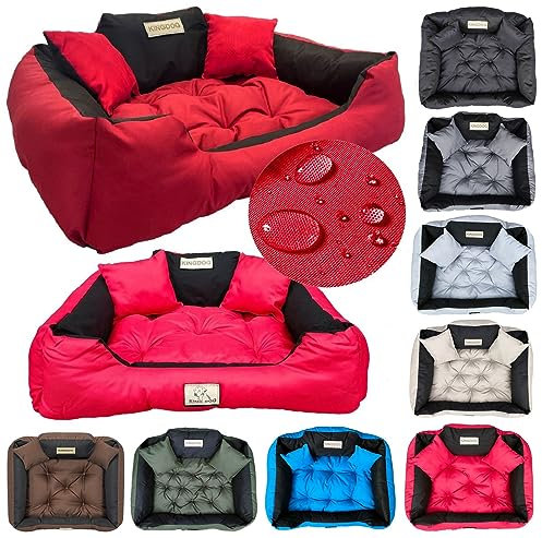 KING DOG Hundebett Kleine Hunde Waschbar Orthopädisches S 55 x 45 cm Hundekissen Haustierbett Hundekorb Hundecouch mit Hohem Rand Wasserdicht Material Silikon Füllung Rot