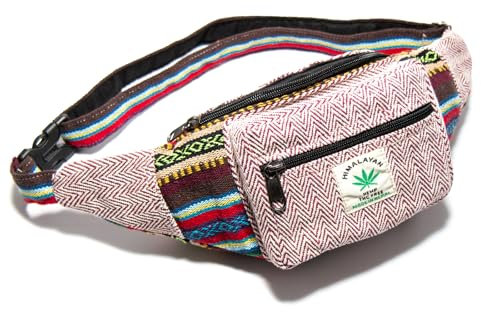 Himalayan Hemp Bauchtasche, Jede Gürteltasche EIN Unikat mit Stil, nachhaltiges Hipbag aus Hanf, handgefertigt in Nepal (Rot/Weiß)