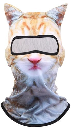Katzenmaske, Katzenski -Maske dehnbares Full Face Cat Face Maske mit 3D -niedlichen Tiermustern atmungsaktiv und komfortable Ski -Gesichtsmaske für Ski -Snowboard -Schneemobil, Halloween Ski Maske