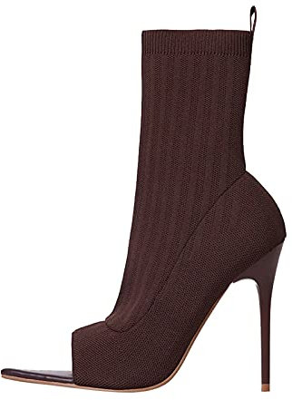 Stivaletti da donna estivi con dita aperte, con tacchi alti, a spillo, per centesimi, stivali alti, sexy, traspiranti, caffè, 37 EU
