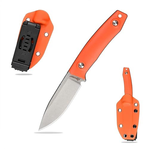 SDOKEDC DC53 Stahl Outdoor messer Jagdmesser Feststehende Klinge G10 Griff mit Kydex Scheide für Männer EDC Camping Survival (Weiße Steinwäsche + Orange Griff)