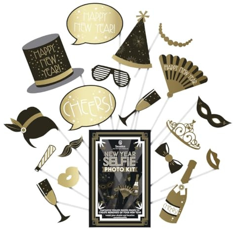 Swantex New Year Selfie Photo Kit (Pack 8 x 18 Props) | Provides interactive entertainment for large venue countdown celebrations, commercial parties and festive picture taking