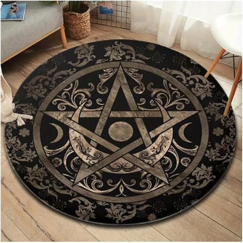 YANGECHEN Cosmic Planet Pentagramm Runde Fläche Teppiche Wohnzimmer Schlafzimmer Stuhlmatten Badezimmer Wc Fußmatten Wohnkultur Teppiche 100Cm