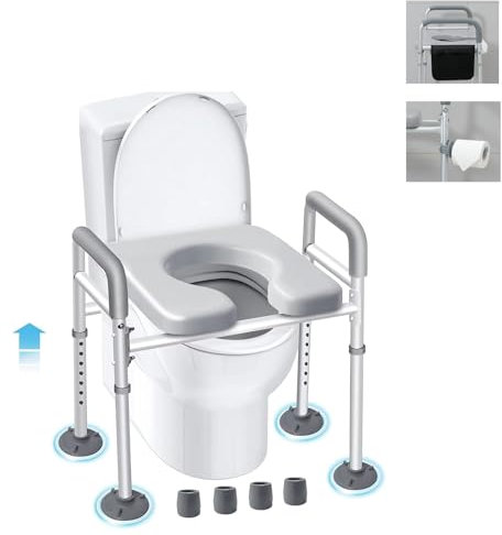 NEWFUN Rialzo WC per Anziani, Comoda WC Alzawater per Anziani, Alzawater per Protesi Anca, Sollevatore per WC Senior con Regolazione in Altezza, Adatto a Tutti i WC Standard, Capacità di Carico: 150KG