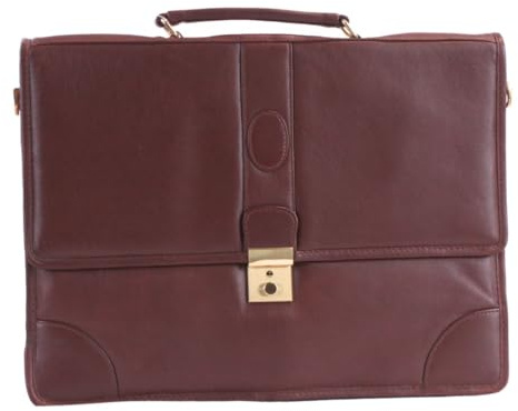 Luigi Unisex Leather Men’s Briefcase – 4 Compartments, Buckle Lock with Key, Inside Zipper Pocket,(Cognac) Herren Aktentasche