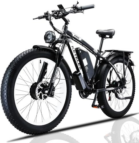 JESRIDER Dual Motor Electric Bike Road Legal 250W,Electric Mountain Bike,26x4 Fat Tyre Ebikes,48V 23AH Removable Battery 60Miles Range,Front Suspension&Hydraulic Brakes,LCD Display Ebike(White23AH)