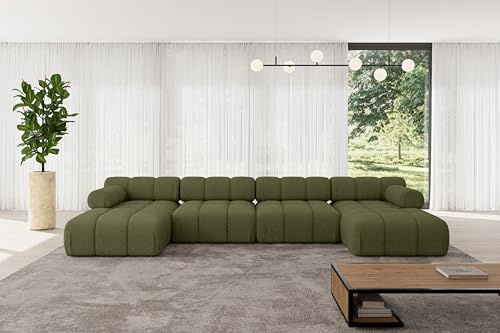 ALTDECOR Modulares Sofa Ecksofa in U-Form Corner modular Sofa Eckcouch Couch Wohnlandschaft Cauchsofa Polstersofa Tesso-U2-380x160x70 cm Grün
