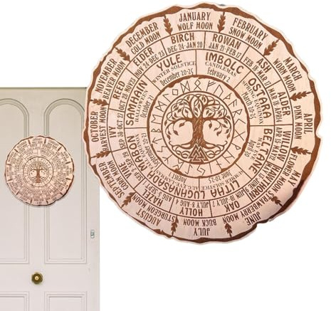 Wheel of The Year Wood Sign, Pagan Wheel of the Year, Round WoodenWheel of the Year Ornament, Tree Wooden Calendar, Calendar Desktop Ornament, Hanging Wood Round Sign for Wall Decor