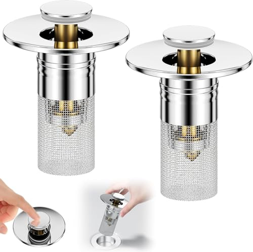 Stainless Steel Strainer Basket Hair Catcher, Bathroom Sink Strainer for Bathroom Sink Stopper Replacement (2)