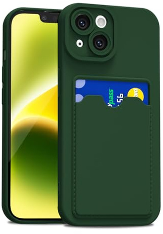 LoeoeL for iPhone 14 Plus Case with Card Holder Slim, Thin Silicone Wallet Phone Case with Credit Card Slot for Women Men, Soft Rubber Gel TPU with Pocket Shockproof Camera Cover, Dark Green