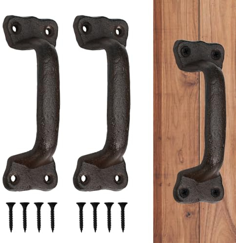 WEFHEF 2PCS Tiradores de Puertas, Manija de Puerta de Granero 140mm con Tornillos, Manillas Puertas para Interior y Exterior de Hierro Fundido, Tirador Puerta Corredera para Garajes, Armarios