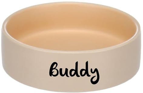 Personnalisable Bol pour Chien ANCA Rond 1200ml (L) Beige/Orange – antidérapant & Compatible Lave-Vaisselle – pour Grands Chiens – personnalisé avec prénom – Petslino