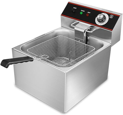 GUHPZA Friggitrice Professionale, Friggitrice Elettrica da 3000 W, Friggitrice Professionale in Acciaio Inox da 6 Litri con Cestello per Uso in Ristoranti, Case E Cucine, Friggitrice Elet