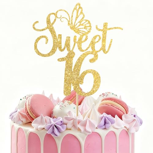 Sweet 16 Cake Topper Kuchendeko 16. Geburtstag Mädchen Torte Happy Süß Kuchendekoration Kuchen Deko Tortendeko Geburtstag Sweet Teenager Jahre Geburtstagsdeko Junge für Geburtstags Hauspartys Gold