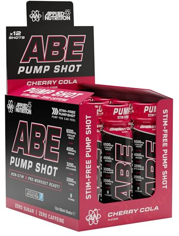 Applied Nutrition – ABE Pump Shot – Stim-Free Pre-Workout – Nitric Oxide Booster – Best Muscle Pump & Focus Enhancer – Sugar Free & Caffeine Free – (Display 12x100ml Shots) (Cherry Cola)