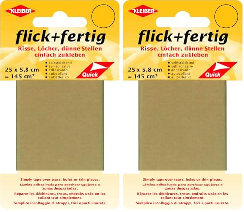 Kleiber flick und fertig, selbstklebender Flicken, Risse, Löcher, dünne Stellen einfach zukleben, Nylon zuschneidbar, beige (25 x 5,8 cm) (Packung mit 2)