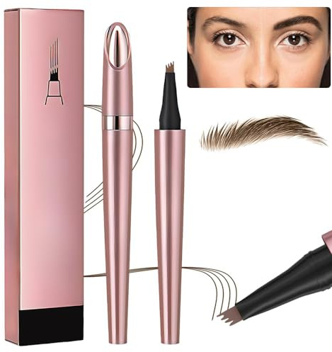2026 Neuer Magischer Augenbrauenstift, Wasserdichter 3D Microblading Augenbrauenstift Konturstift Natürlicher, Langlebiger Microblading mit 4 Spitzen (Hellbraun)
